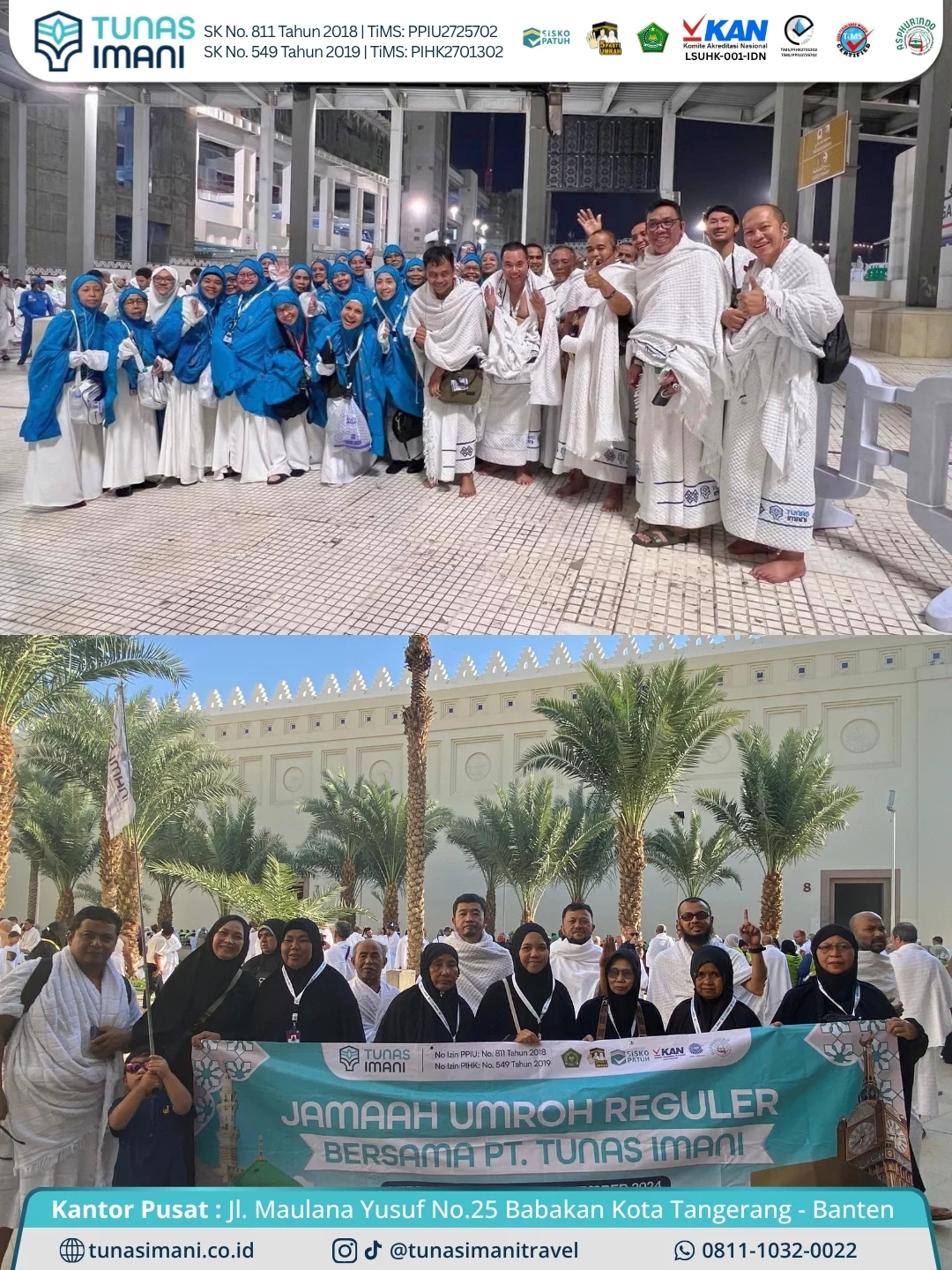 Kolase jamaah Tunas Imani mengenakan pakaian ihram