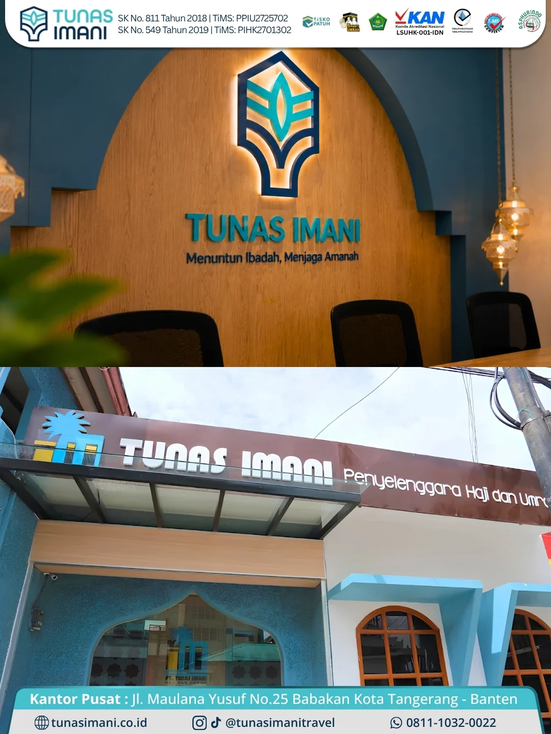 Kolase interior dan bagian depan kantor Tunas Imani Tangerang